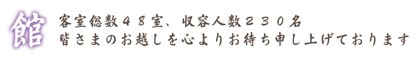 客室総数48室、収容人数200名　皆さまのお越しを心よりお待ち申し上げております